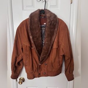 Brown Suede Jacket with real Fur Collar